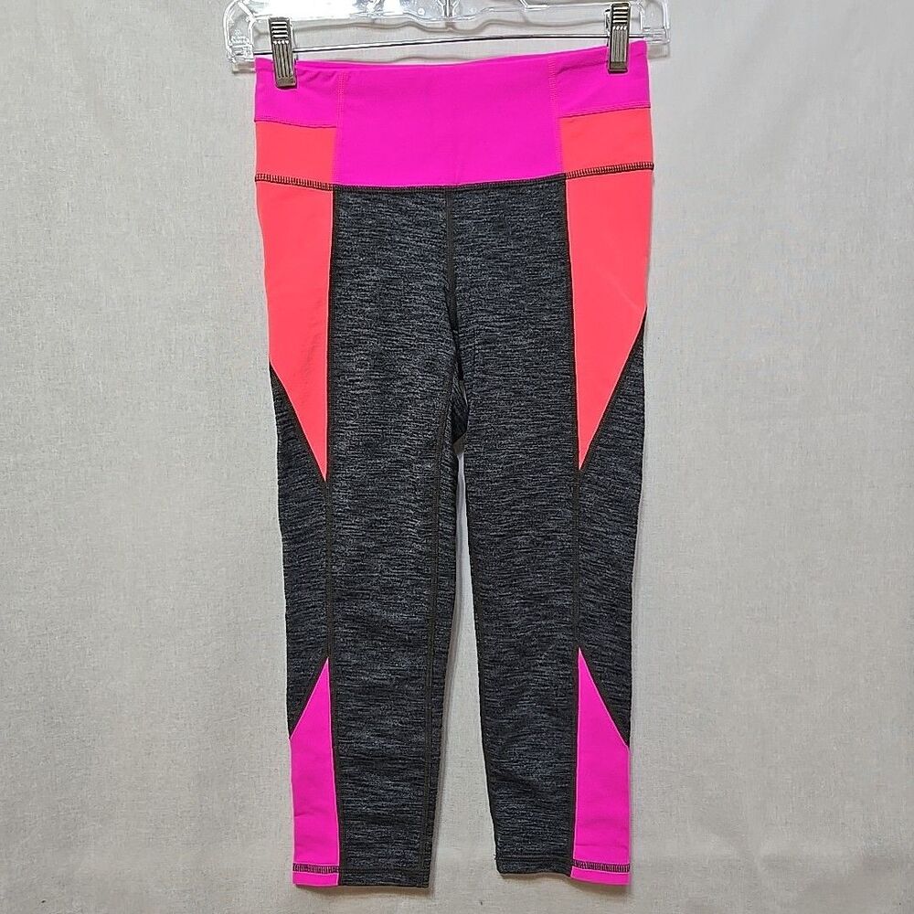 Athleta Color Block Capri Legging XS Pink Grey Orange Compression